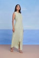 Pista Linen Drape Dress Green color