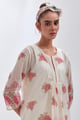 Off White Straight Long Kurta Dress Set With All-Over Pink & Green Hand Block Print Off White/Pink/Green color