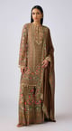 Brown Chinon Embroidered Suit Set Brown color