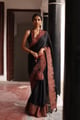 Black Hand Embroidered Paisley Saree Black color