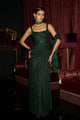 Sequin Sari Drape Gown Green color