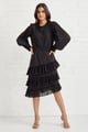 Hand Embellished Asymmetrical Pleated Ruffle Dress Black color