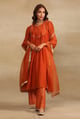 Burnt Orange Hand Embroidered Silk Chanderi Kurta Set - Trendy Tokari - Image 1