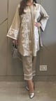 Beige Lace Applique Shirt and Pant Co-ord Set - Kylee Fashions - Image 1