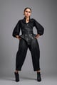 Structured Corset Shirt&Tapered Pants Co-Ord Black color
