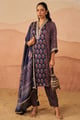 Floral Buta Ajrakh Set with Potli and Dupatta Blue color