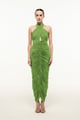 Green Halter-Neck Ruched Dress Green color