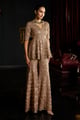 Embroidered Lace Peplum Top and Pant Set Gold color