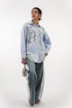 Embellished Striped Shirt Powder Blue color