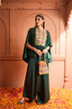 Kiri Patch Work Kaftan Top with Flared Pant Emerald Green color