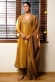 Image of Mustard Tissue Silk Festive Kurta Set