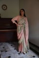 Chinaar Diagonal Saree in Pink & Pista Green Tissue Pink & Pista Green color