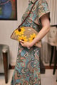 Large Sunflower Meadow Half Moon Clutch Bag Beige/Yellow color