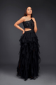 Hand Embroidered One Shoulder Ruffle Dress with Net Ruffles and Cutwork Detailing Black color