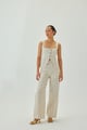 Linen Striped Straight Pants | off White & Green Off White/Green color