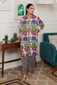 White Cotton Silk Print Ikat Bloom Collar Neck Kurta with Pant White/Green color
