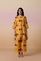 Mustard Linen Cotton Block Print Floral Kurta Set Mustard color