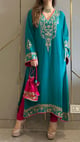 Fiza Jade Green Crepe Phiran with Churidaar and Potli Jade Green color