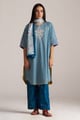 Blue and White Checked Co-ord Set with Stole - Ganga Fashions Pvt Ltd - Image 1