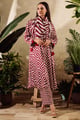 Cupro Satin Print Geometric Collared Neck Tunic and Pant Set Maroon color