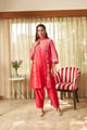 Rosella Ombre Applique Silk Chanderi Kurta Set Red ombre color