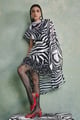 Rococo Stripes Mini Dress with Cape Black/White color