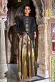 Embroidered Motif Boxy Shirt & Benares Brocade Striped Pant Black/Gold color