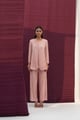 Metallic V Neck Coord Set Pink color