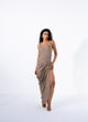 Pleated Slit Dress Brown color
