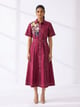 Red Belted Midi Shirt Dress with Embroidered Detail - RUCHIKA MALLIKA LABEL - Image 1