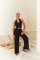 Black Linen Pants with Contrast Tape Detail Black color
