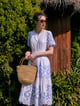 White and Blue Cutwork Tiered Cotton Midi Dress - Style Island - Image 1