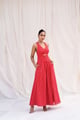 Red Striped Cut-Out Maxi Dress with Slit Red color
