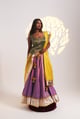 Tri-Colour Tissue Chanderi Lehenga Set Yellow/Puple color