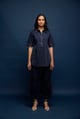 Side Open Tich Shirt+Katha Stitch Pants Navy Blue color