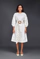 Image of Midi Dress with Pleated Frill Detailing on Sleeves Comes with Belt