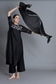 Black Floral Embroidered Dress Co-ord with Scraff - Khat - Image 1