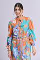 Bloom Multi Color Flower Print Co-Ord Set with Knot Detailing on Shirt and Skort Orange/Blue/Green color