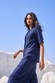 Blue Lace Shirt Navy Blue color