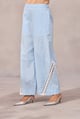 Frost Blue Wide-Leg Cotton Poplin Trousers with Lace Inlay - 63East - Image 1