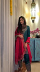 Bottle Green Embroidered Set with Contrast Dupatta Green color