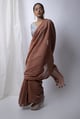 Walnut Saree with Embroidered Blouse Grey color