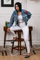 Biker Jacket in Medium Wash Denim color