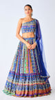 Blue Printed Asymmetric Neckline Lehenga Set Blue color