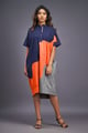 Shift Dress Navy Blue/Orange color