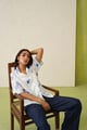 Linen Embroidered Top with Denim Pant White/Denim Blue color