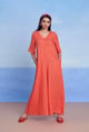 Tangerine Linen Half Sleeves Flared Jumpsuit Orange color
