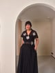 Black Cotton Net Appliqué Crop Top with Back Tie-Ups - Why So Blue - Image 1