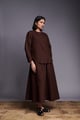 Co-Linen Flared Skirt Set Coffee color