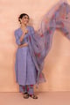 Purple Printed Cotton Kurta Set with Dupatta - CHHIPA JAIPUR - Image 1